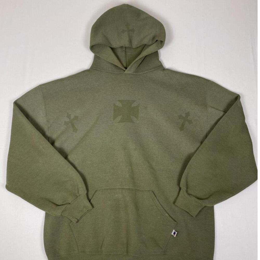 Green faded Y2K crosses and iron cross faded graphic sweatshirt hoodie